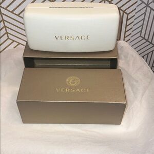 Versace Cream Sunglasses Case with Gold Logo